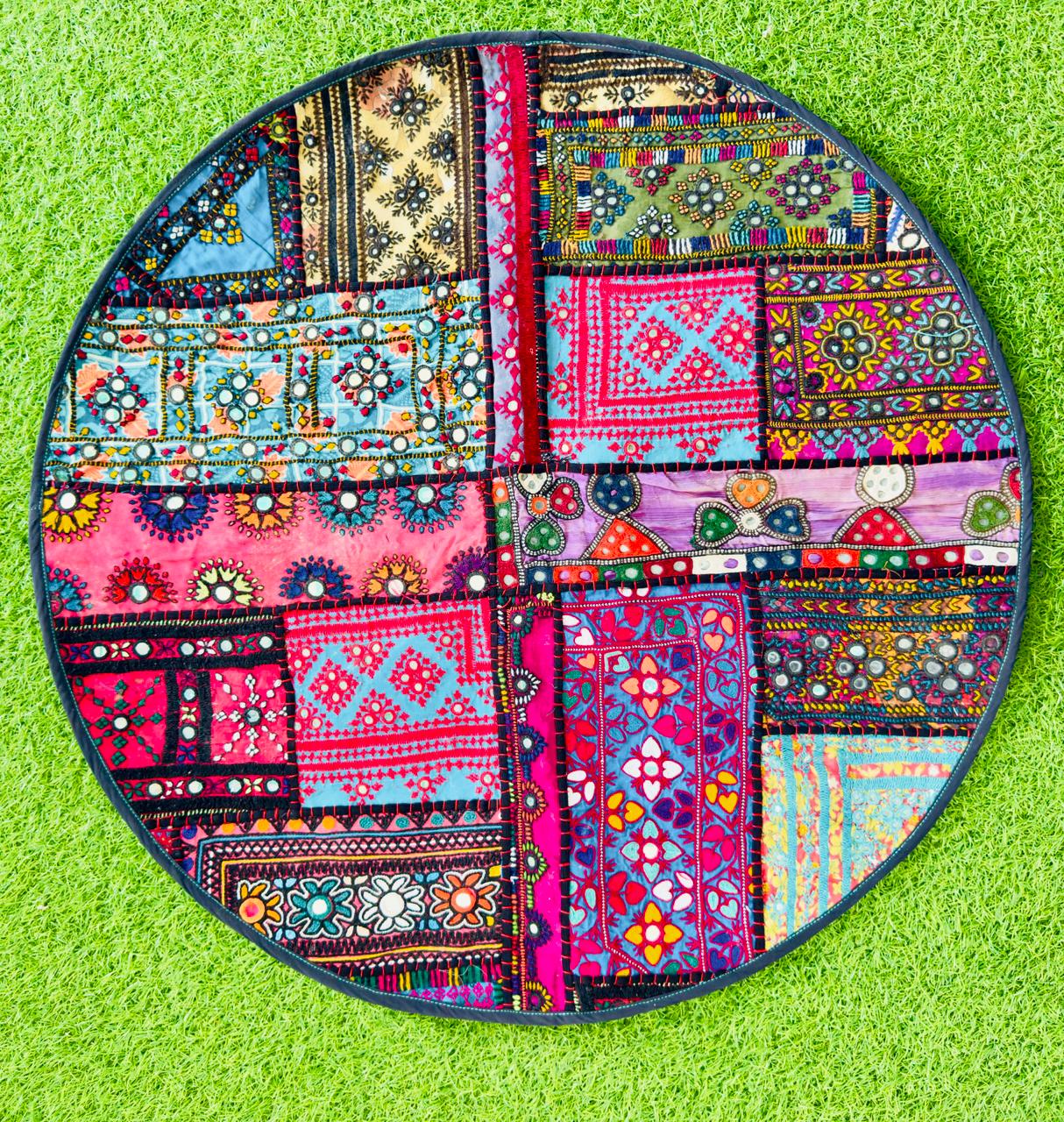 Mirror-work circle in blue and magenta