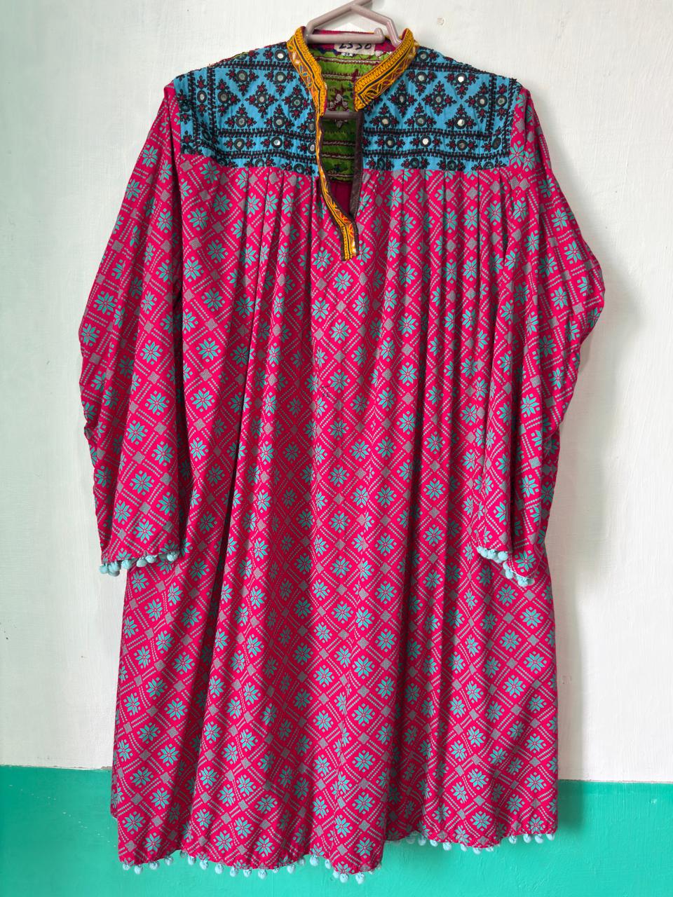 Frock kurta in pink and teal